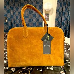 🎁💝NWT Viral Claudia Firenze Tan Suede Tote, Real Italian Leather!